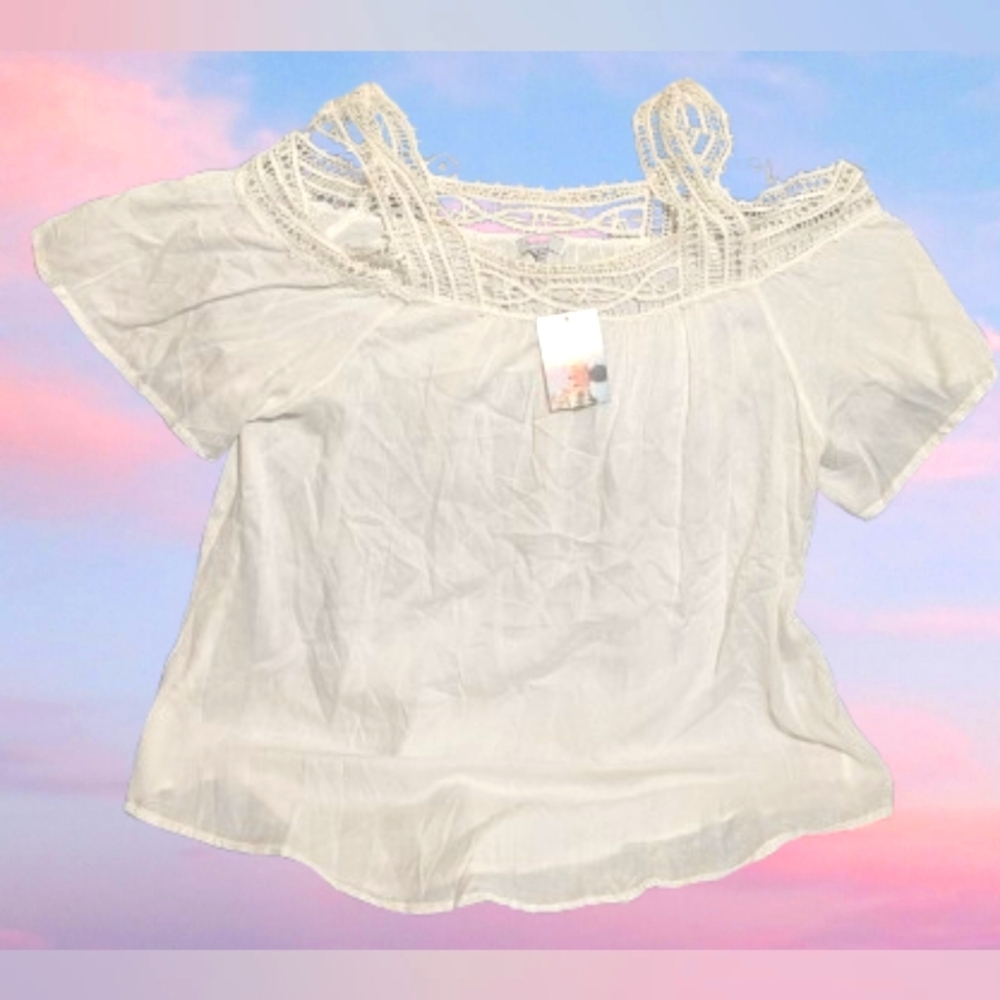 New Raviya Lace Open Shoulder Sleeve Blouse Cut Out Women's Medium